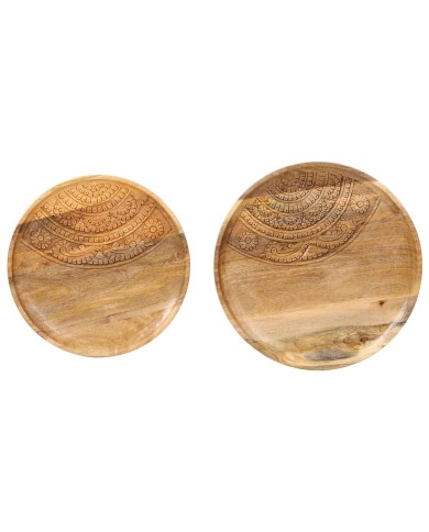 Tables d'appoint rondes 2 pcs Bois de manguier solide et acier