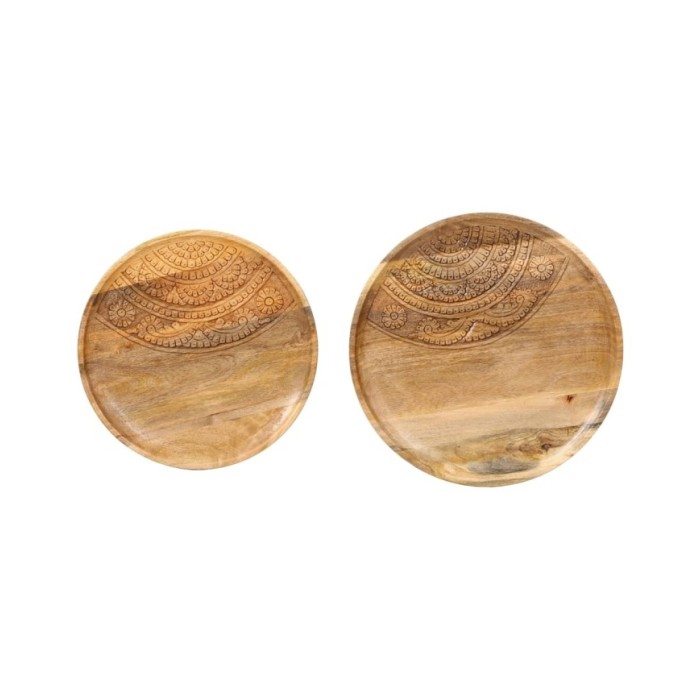 Tables d'appoint rondes 2 pcs Bois de manguier solide et acier