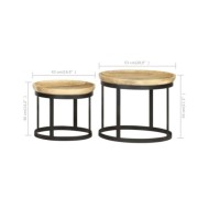 Tables d'appoint rondes 2 pcs Bois de manguier solide et acier