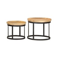 Tables d'appoint rondes 2 pcs Bois de manguier solide et acier