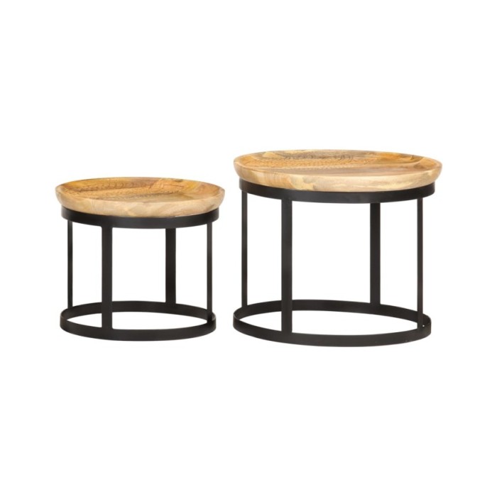 Tables d'appoint rondes 2 pcs Bois de manguier solide et acier