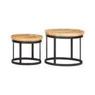 Tables d'appoint rondes 2 pcs Bois de manguier solide et acier