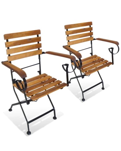 Chaises pliables de jardin 2 pcs Acier et bois d'acacia solide