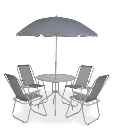 Mobilier à dîner d'extérieur 6 pcs Acier et textilène Gris