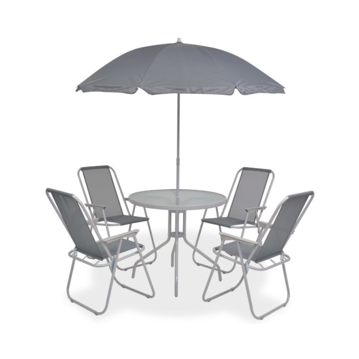 Mobilier à dîner d'extérieur 6 pcs Acier et textilène Gris