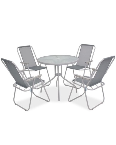 Mobilier à dîner d'extérieur 6 pcs Acier et textilène Gris
