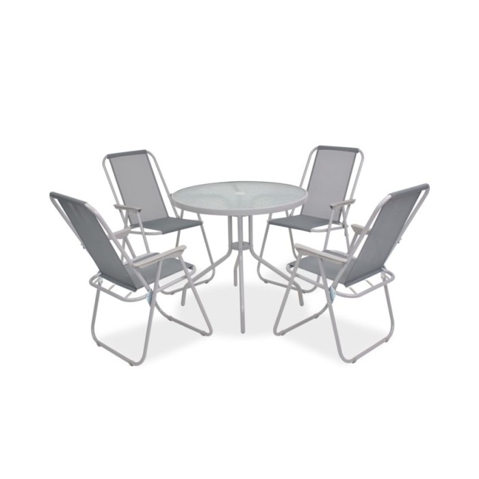 Mobilier à dîner d'extérieur 6 pcs Acier et textilène Gris