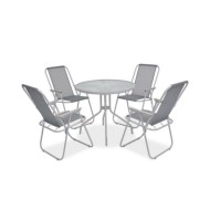 Mobilier à dîner d'extérieur 6 pcs Acier et textilène Gris