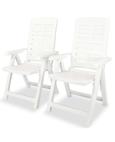 2 pcs Chaises inclinables de jardin Plastique Blanc