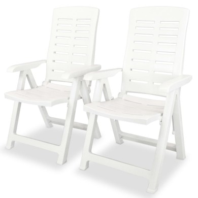 2 pcs Chaises inclinables de jardin Plastique Blanc