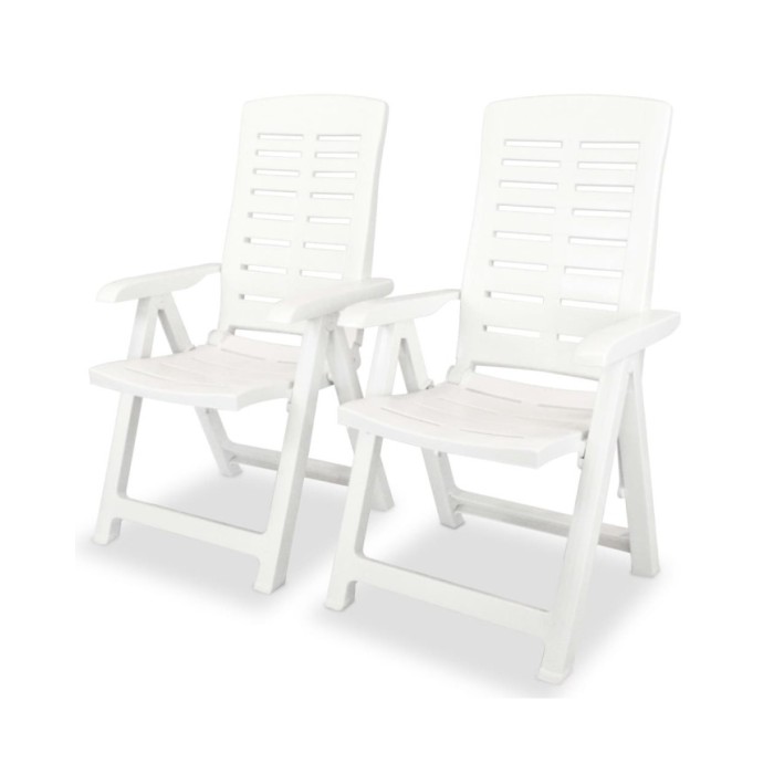 2 pcs Chaises inclinables de jardin Plastique Blanc