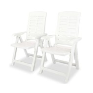 2 pcs Chaises inclinables de jardin Plastique Blanc