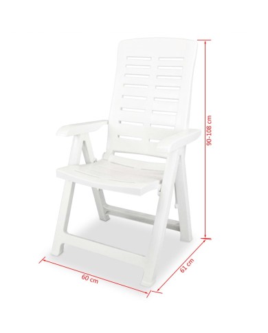 2 pcs Chaises inclinables de jardin Plastique Blanc