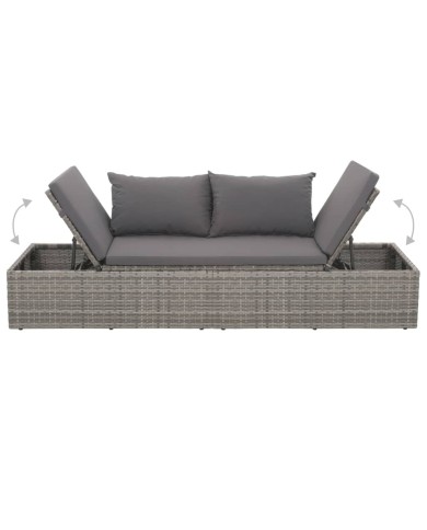 Lit de jardin Gris 195x60 cm Résine tressée