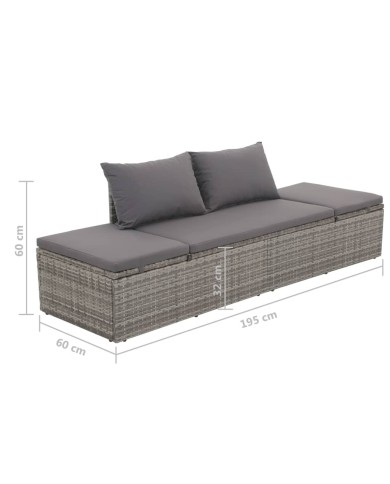 Lit de jardin Gris 195x60 cm Résine tressée
