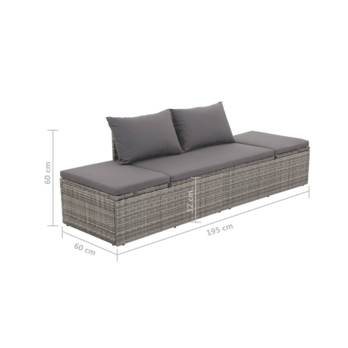Lit de jardin Gris 195x60 cm Résine tressée