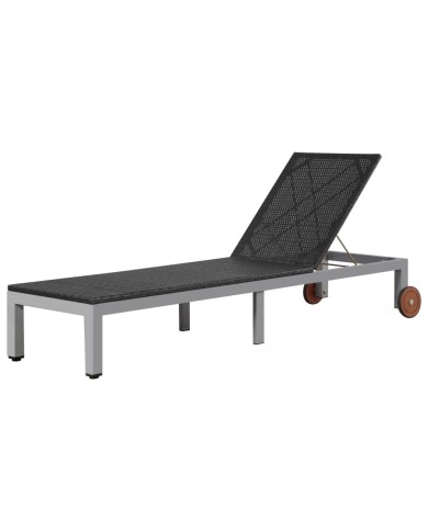 Chaise longue avec roues Résine tressée Noir