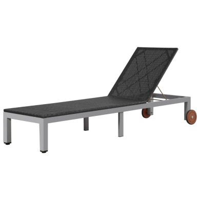 Chaise longue avec roues Résine tressée Noir