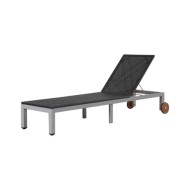 Chaise longue avec roues Résine tressée Noir