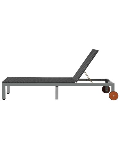 Chaise longue avec roues Résine tressée Noir