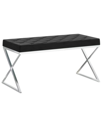 Banc 97 cm Noir Velours et acier inoxydable