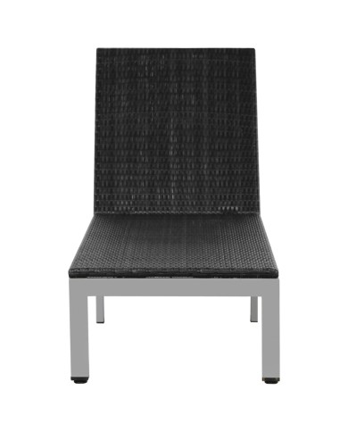 Chaise longue avec roues Résine tressée Noir