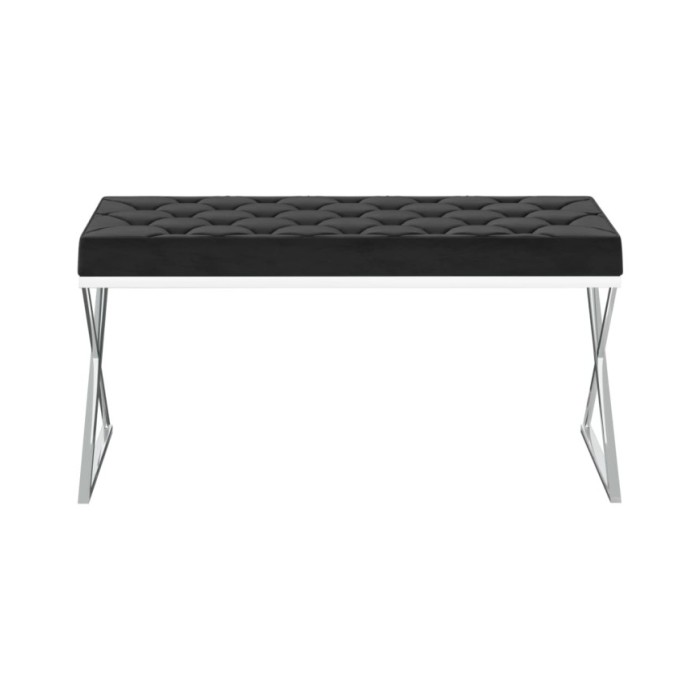 Banc 97 cm Noir Velours et acier inoxydable