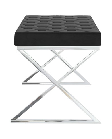 Banc 97 cm Noir Velours et acier inoxydable