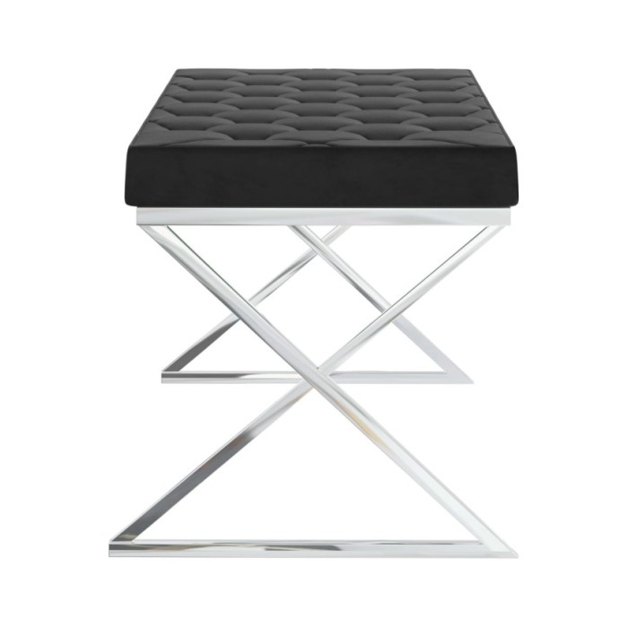 Banc 97 cm Noir Velours et acier inoxydable
