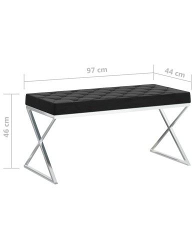 Banc 97 cm Noir Velours et acier inoxydable