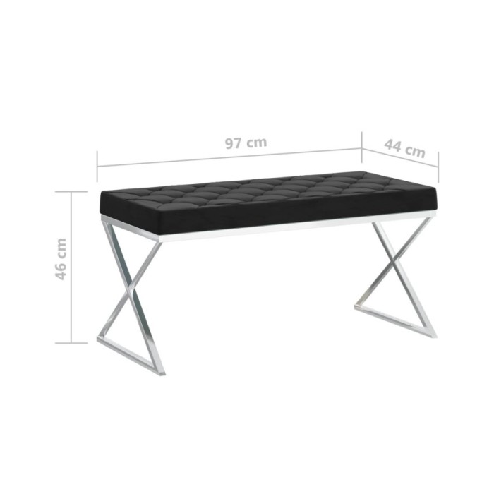 Banc 97 cm Noir Velours et acier inoxydable