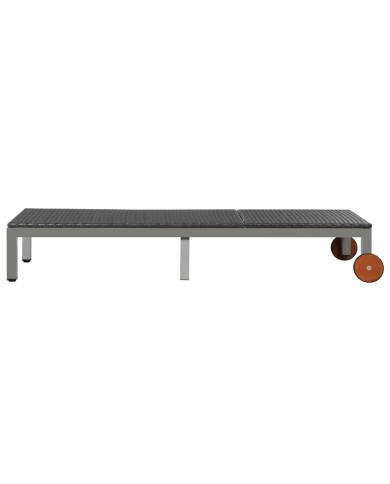 Chaise longue avec roues Résine tressée Noir