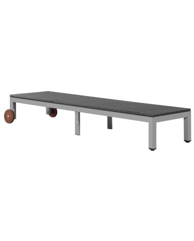 Chaise longue avec roues Résine tressée Noir