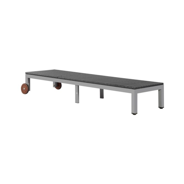 Chaise longue avec roues Résine tressée Noir