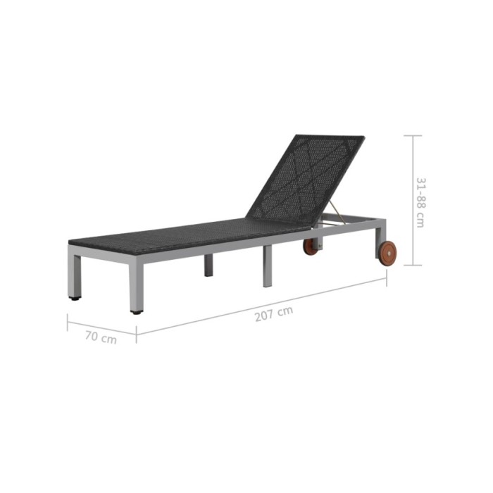 Chaise longue avec roues Résine tressée Noir