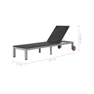Chaise longue avec roues Résine tressée Noir