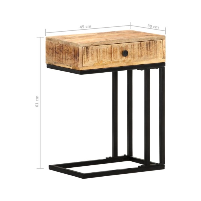 Table d'appoint en forme d'U 45x30x61cm Bois de manguier massif