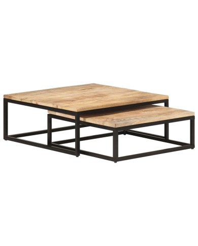 Tables gigognes 2 pcs Bois solide de manguier