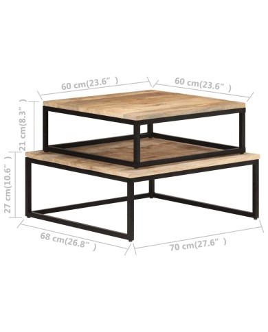 Tables gigognes 2 pcs Bois solide de manguier