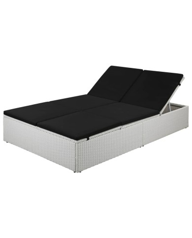 Chaise longue avec coussin Résine tressée Noir