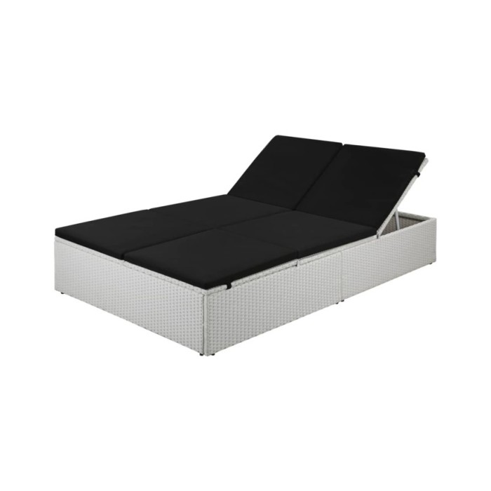 Chaise longue avec coussin Résine tressée Noir