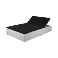 Chaise longue avec coussin Résine tressée Noir