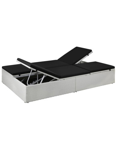Chaise longue avec coussin Résine tressée Noir