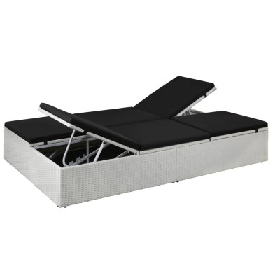 Chaise longue avec coussin Résine tressée Noir