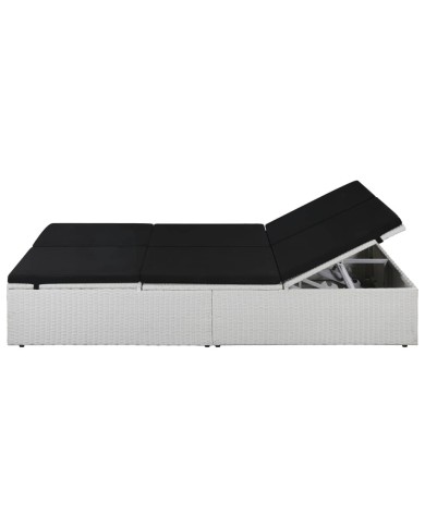 Chaise longue avec coussin Résine tressée Noir