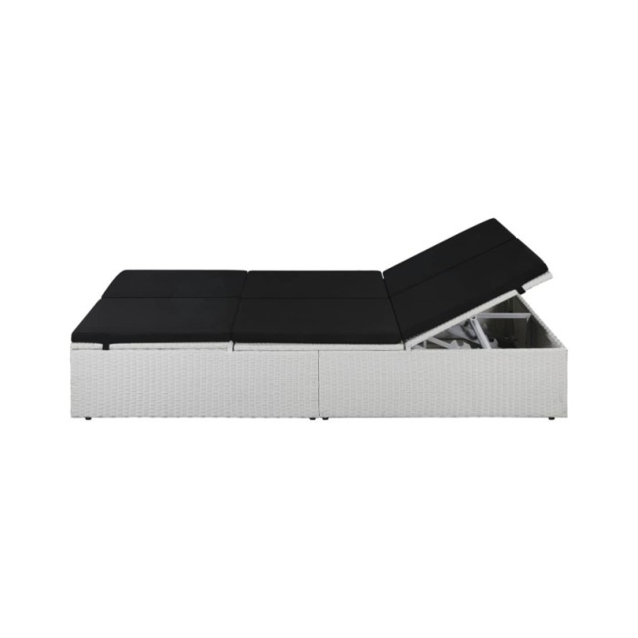 Chaise longue avec coussin Résine tressée Noir