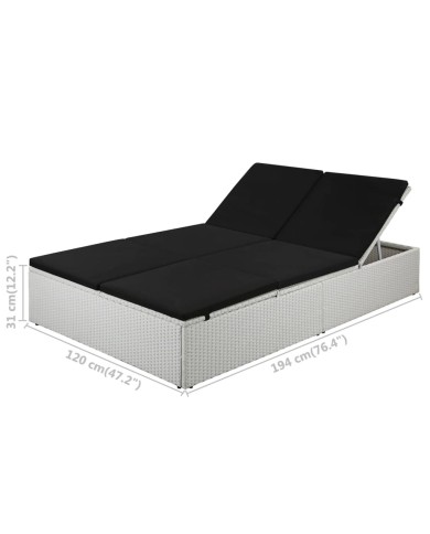Chaise longue avec coussin Résine tressée Noir