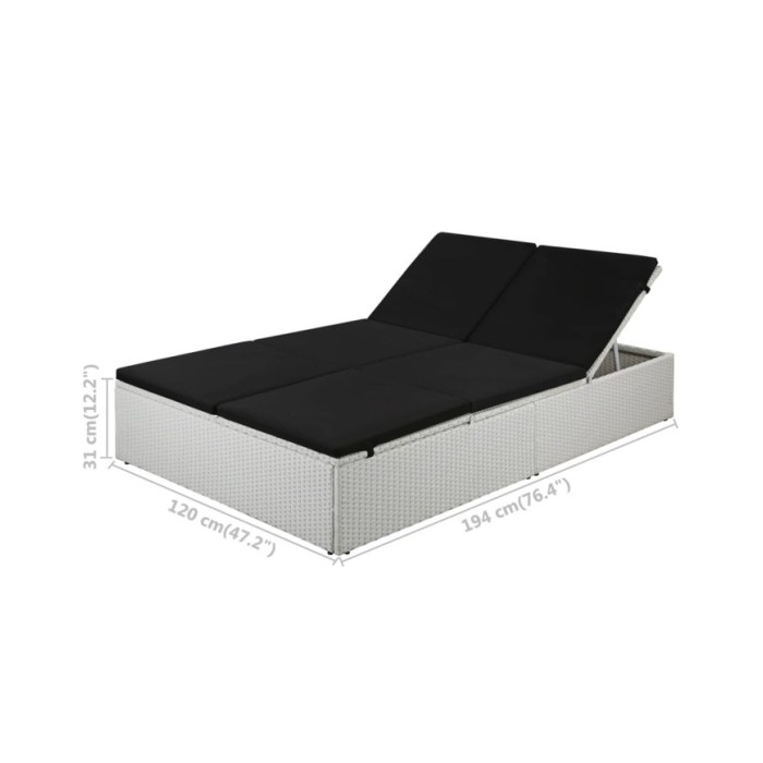 Chaise longue avec coussin Résine tressée Noir