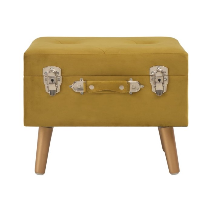 Tabouret de rangement 40 cm Jaune moutarde Velours