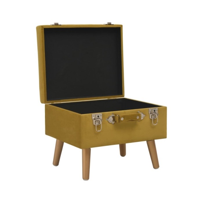 Tabouret de rangement 40 cm Jaune moutarde Velours